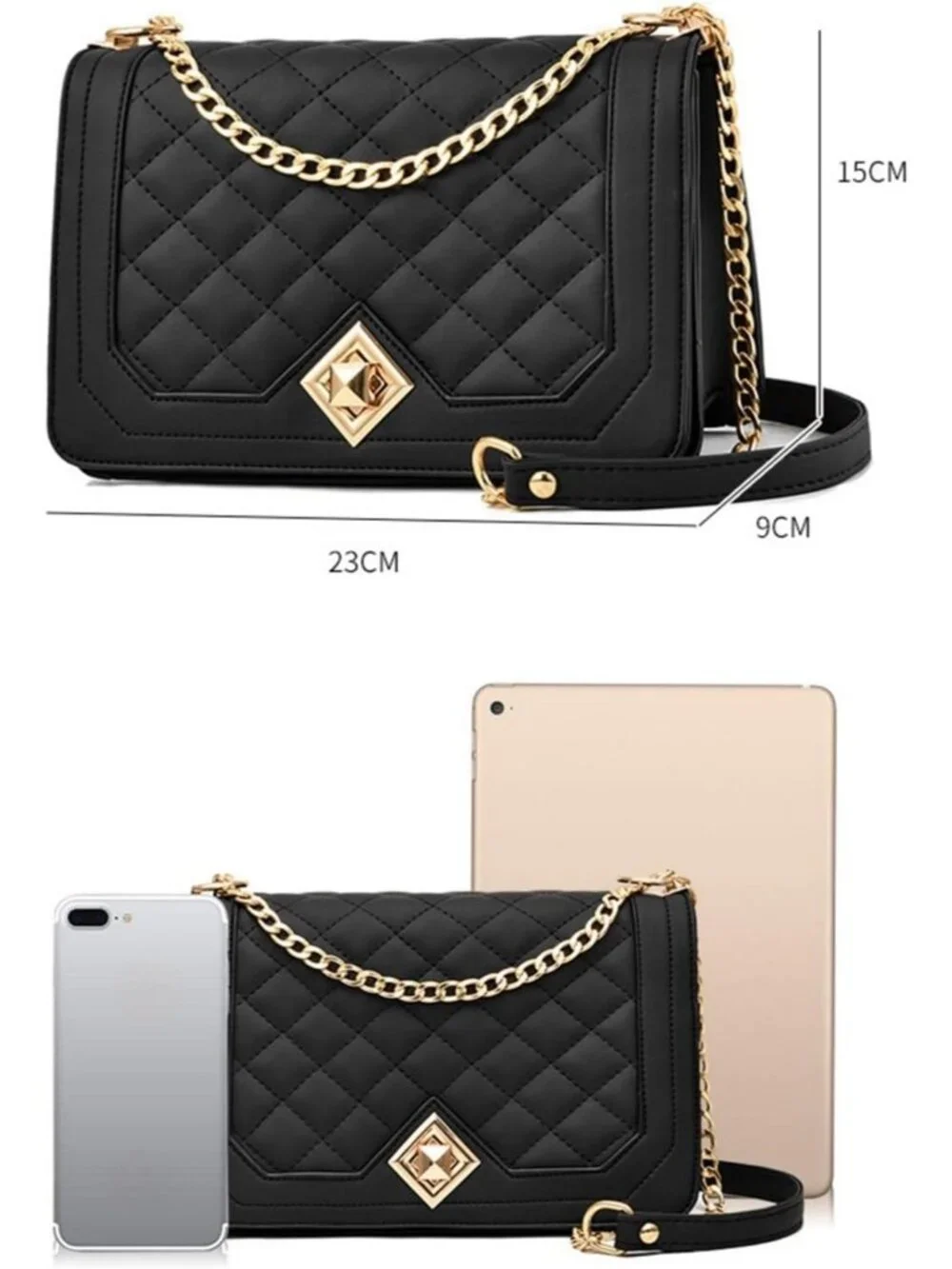 Women's Khaki Quilted Small Pu Leather Shoulder Purse Chain Crossbody Bag